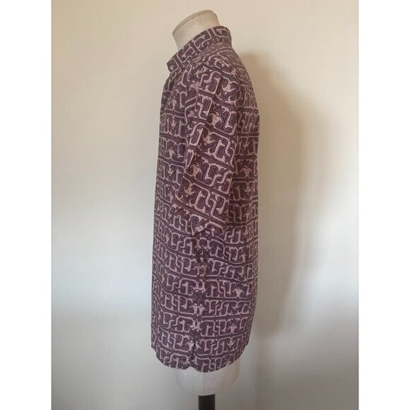 TORI RICHARD Short Sleeve Shirt Size Large Hawaiian Cotton Lawn Purple Tribal - Picture 6 of 7